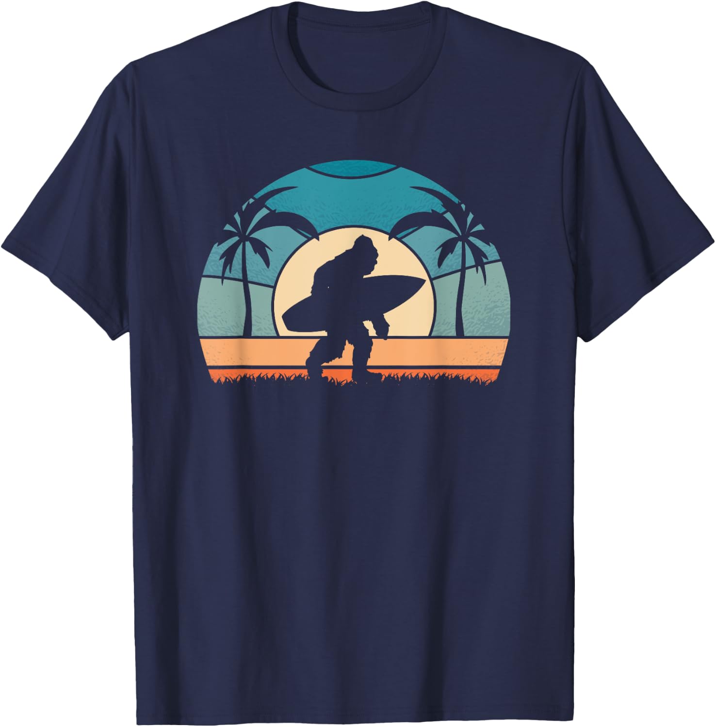 Bigfoot Surfer on the Beach Surfing Vintage Bigfoot Women Girls Kids T-Shirt - T-Shirt | Navy