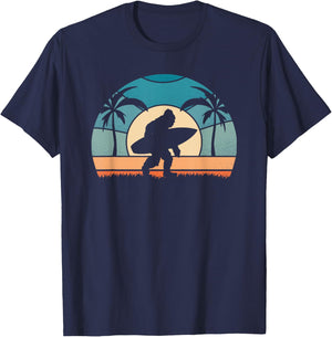 Bigfoot Surfer on the Beach Surfing Vintage Bigfoot Women Girls Kids T-Shirt - T-Shirt | Navy