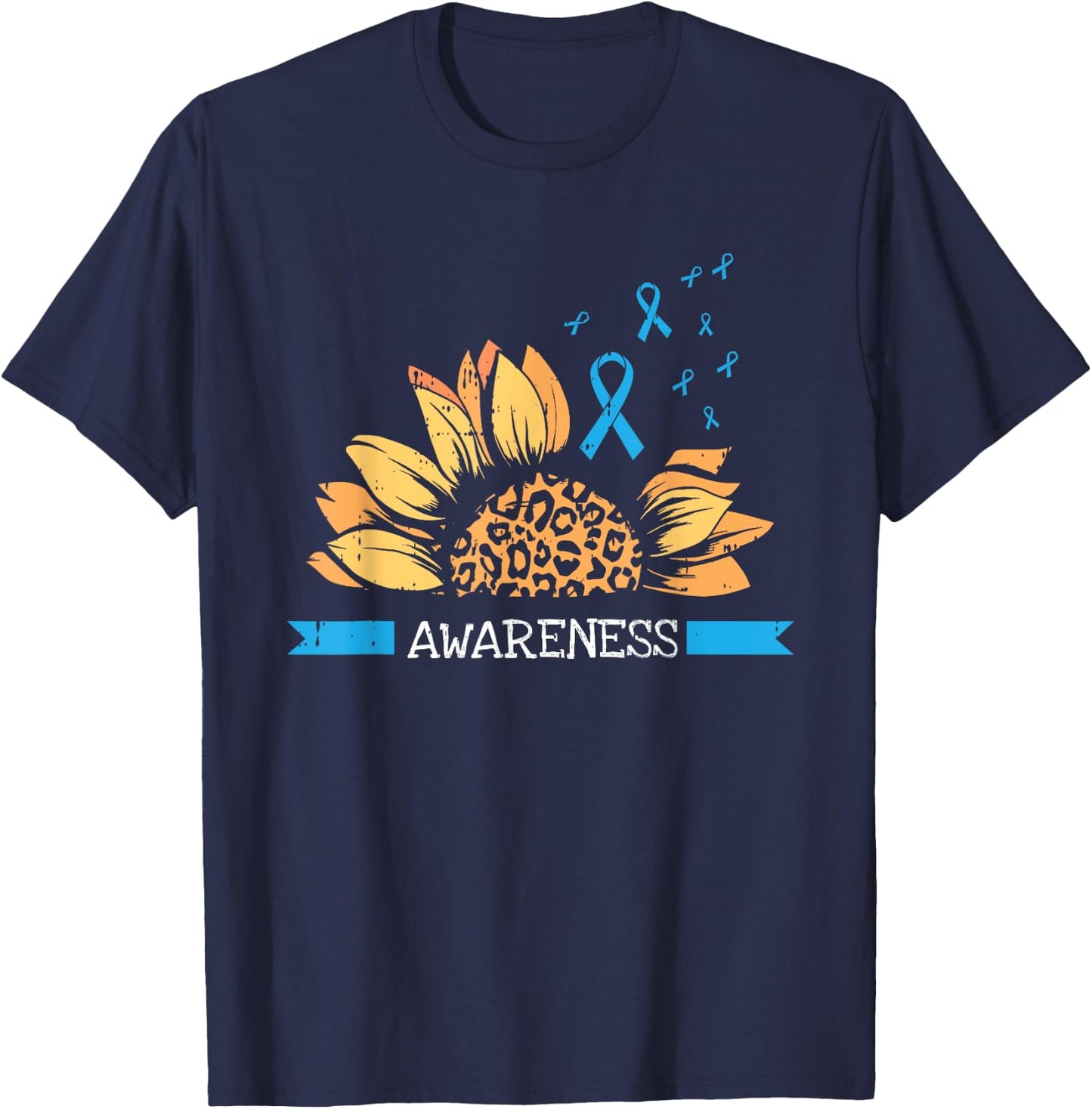 Sunflower Blue Ribbon Prostate Colon Cancer Awareness Gifts T-Shirt - T-Shirt | Navy
