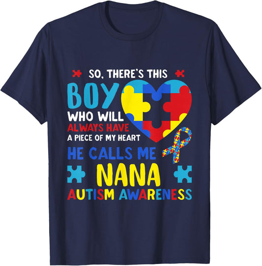 There's This Boy He Calls Me Nana Grandma Autism Awareness T-Shirt - T-Shirt | Navy