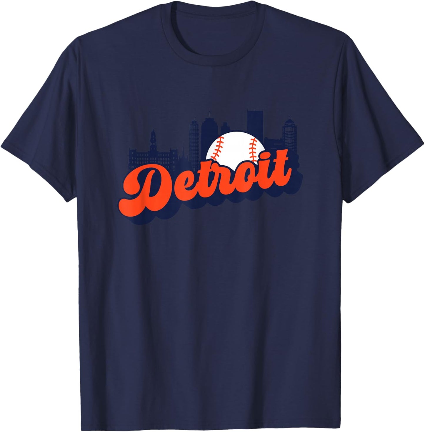 Detroit Baseball Vintage City Skyline Retro Baseball Lover T-Shirt - T-Shirt | Navy