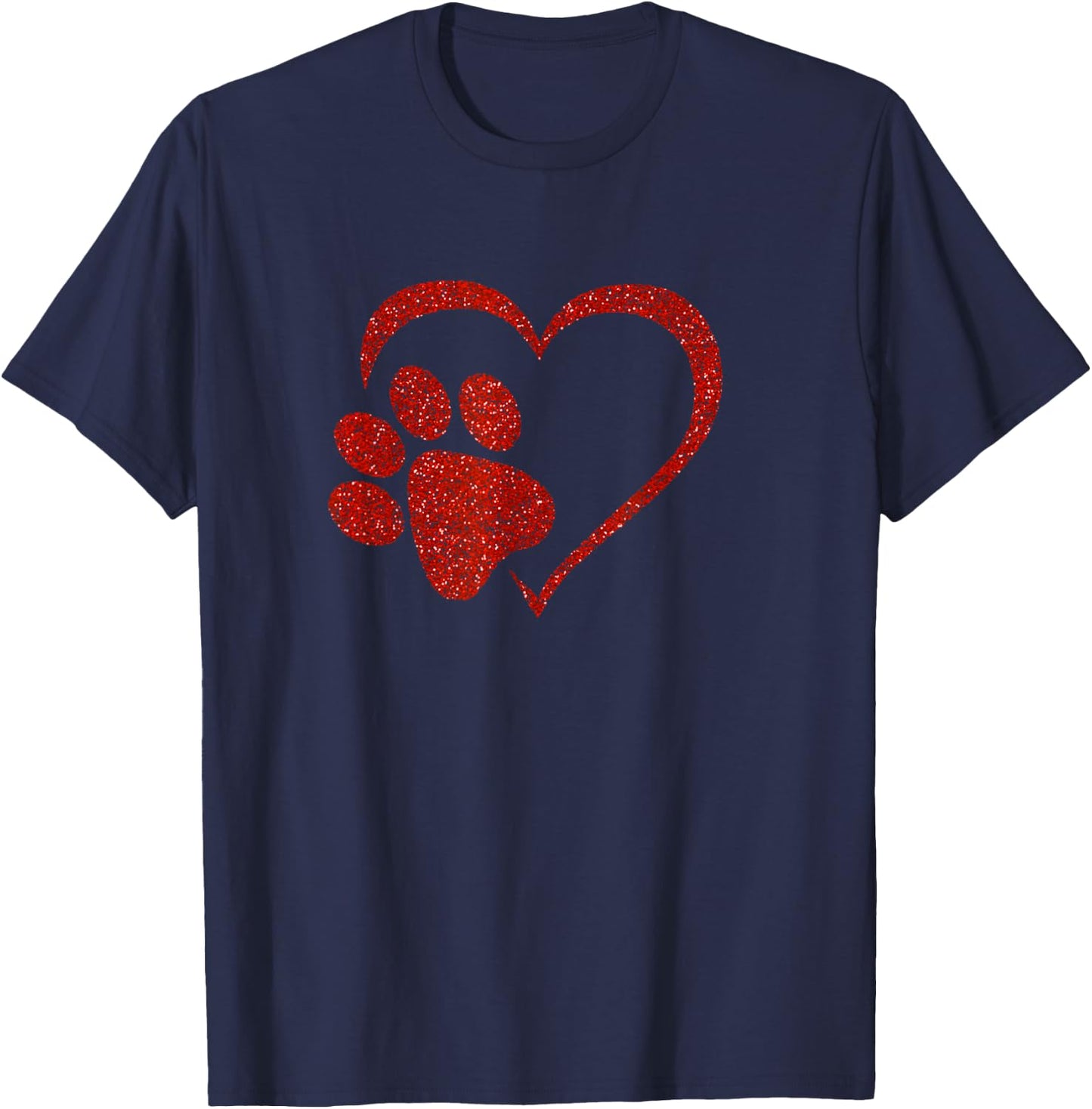 Dog Paw Print with red Heart for Valentine Day and Dog Lover T-Shirt - T-Shirt | Navy