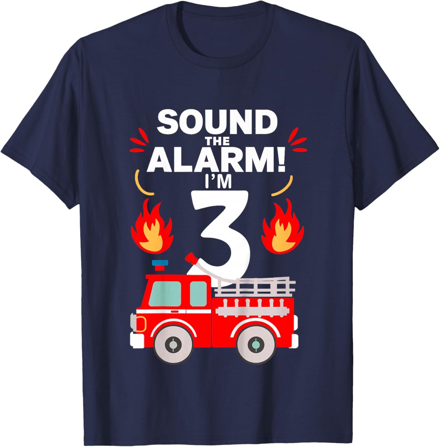 Kids 3rd Birthday Fire Truck 3 Year Old Birthday Boy Firefighter T-Shirt - T-Shirt | Navy