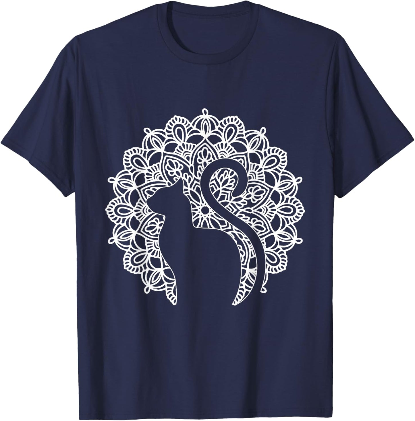 Cat Shirt Zen Cat Print Mandala Shirt Yoga T-Shirt - T-Shirt | Navy