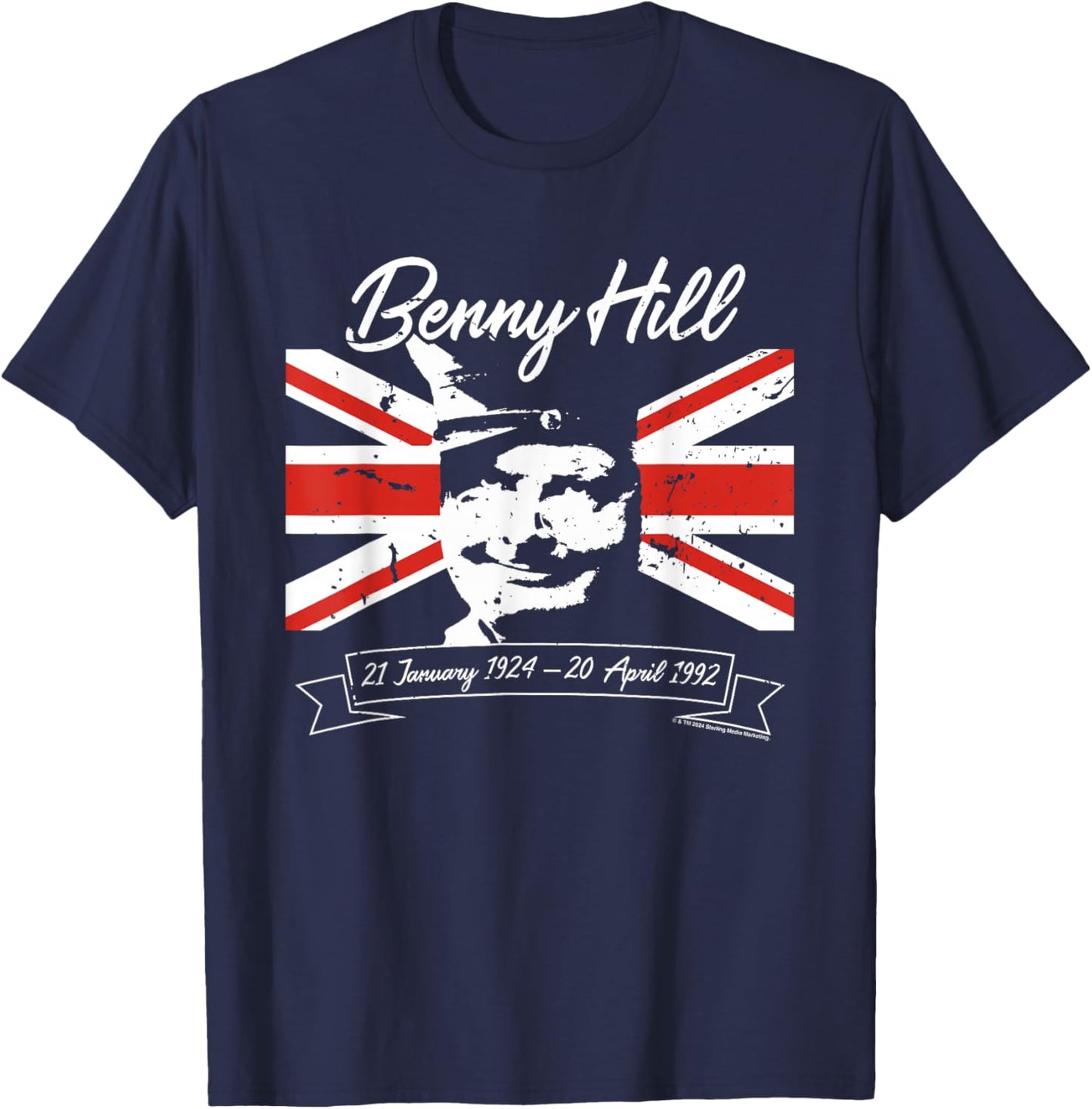 Benny Hill Show Comedian Smile Union Jack Flag T-Shirt - T-Shirt | Navy