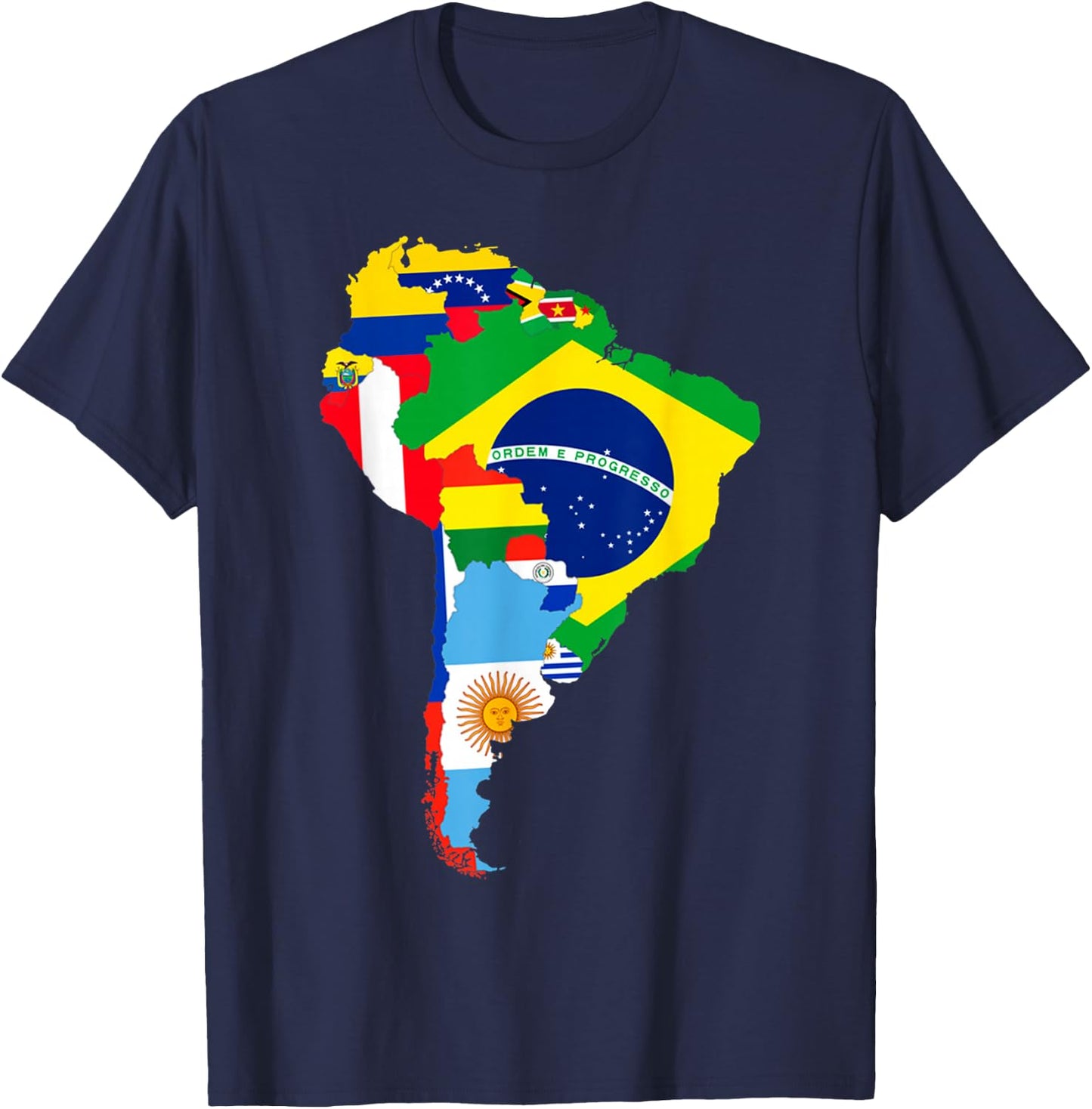 Latin South America Continent Map Flags T-Shirt - T-Shirt | Navy