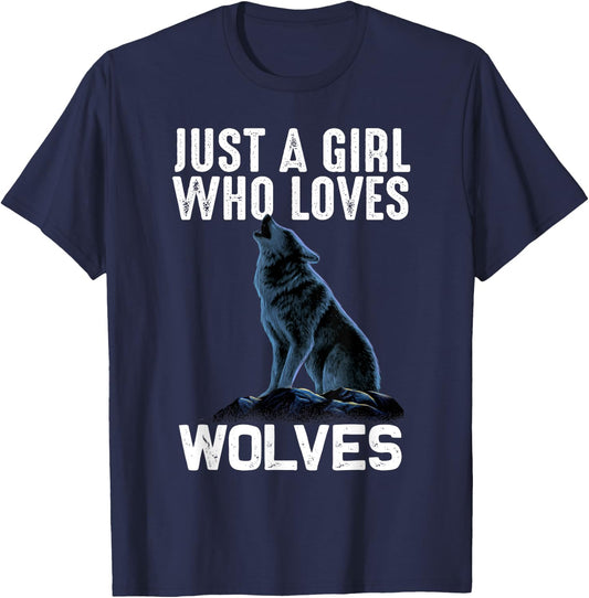 Funny Just A Girl Who Loves Wolves Gift Women Wolf Lovers T-Shirt - T-Shirt | Navy