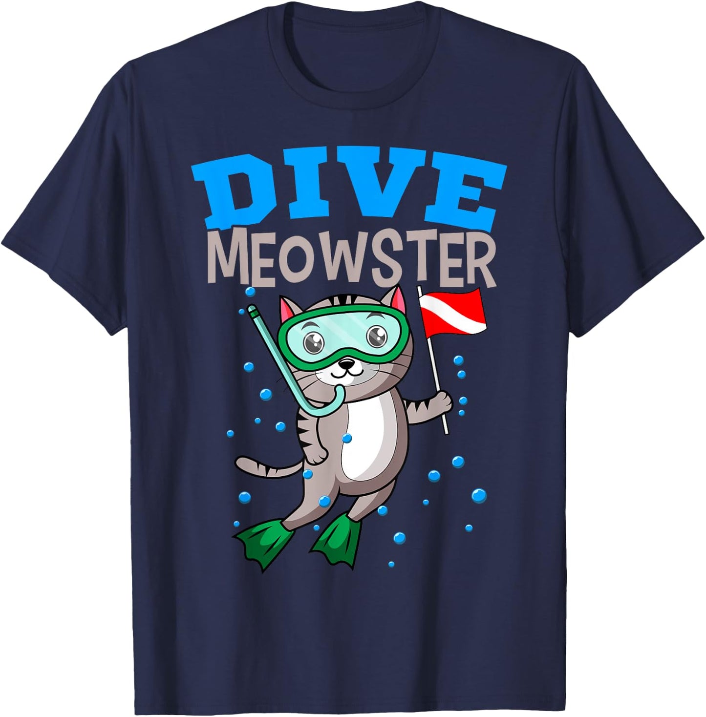 Cat Diver Meowster Scuba Diving Down Flag Underwater Dive Men Women Girls Kids T-Shirt - T-Shirt | Navy