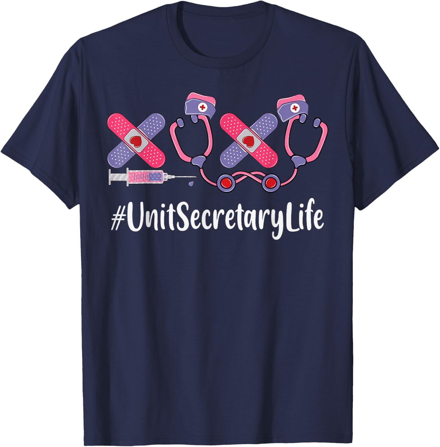 Unit Secretary Valentines Day Women Stethoscope Appreciation T-Shirt - T-Shirt | Navy