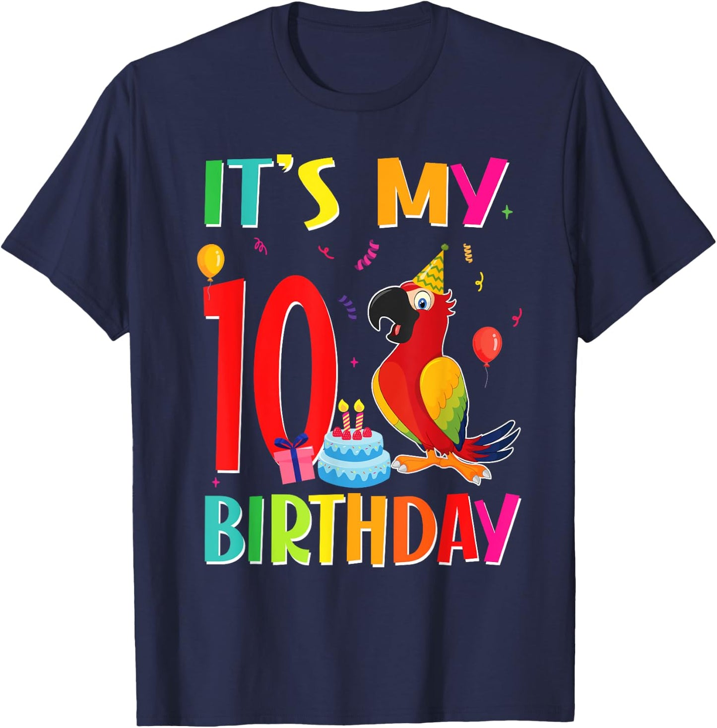 Its My 10th Birthday Parrot Bird Lover 10 Years Old T-Shirt - T-Shirt | Navy