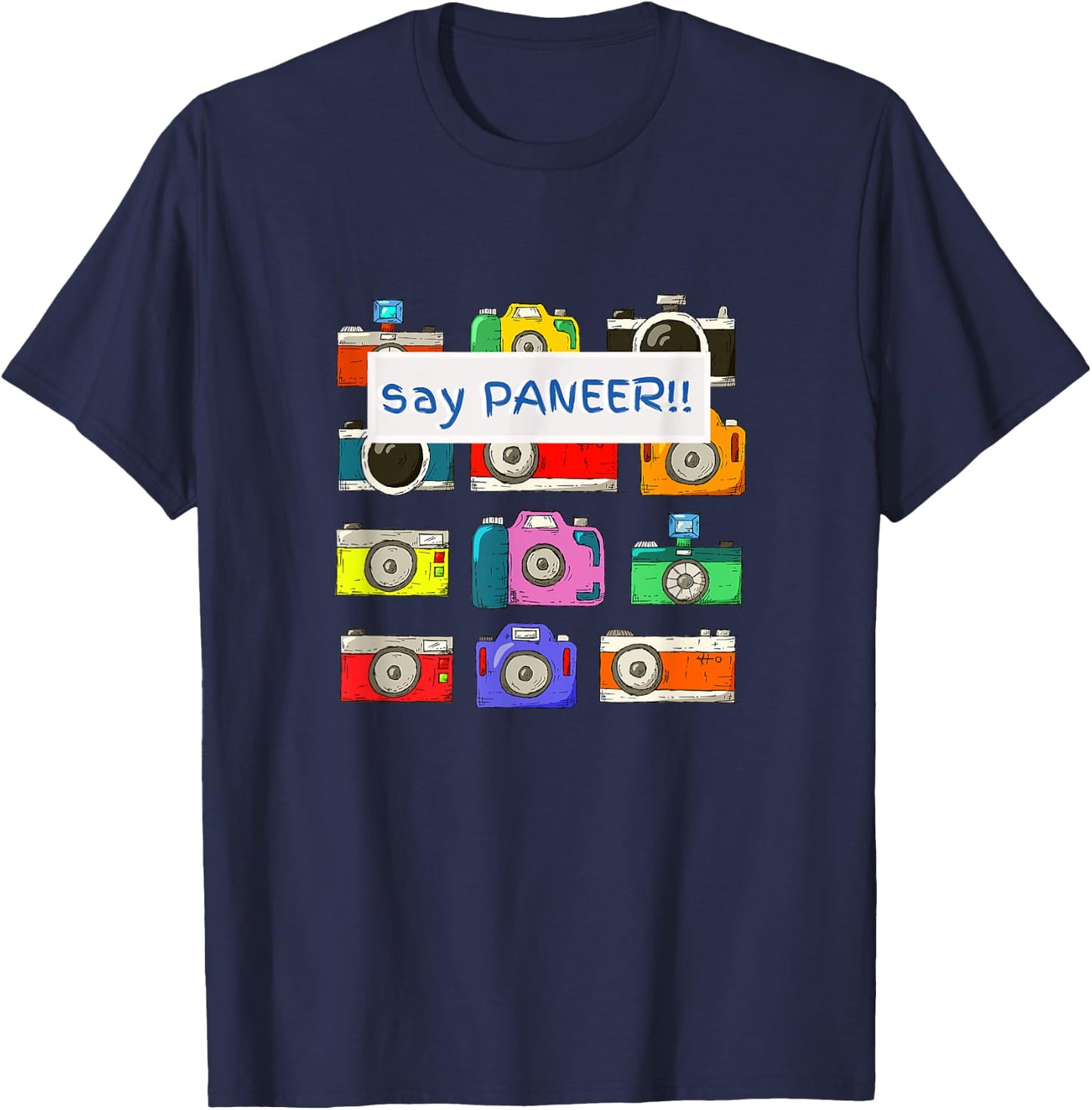 Say Paneer | Funny Indian Cheese Retro Camera Men Women T-Shirt - T-Shirt | Navy