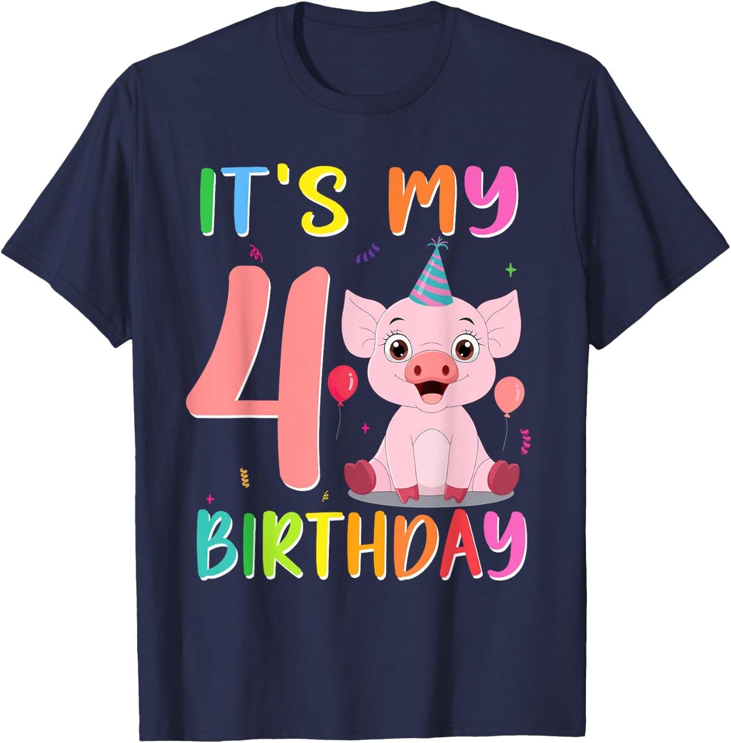 It’s My 4th Birthday Pig for Pig Lover 4 Year Old T-Shirt - T-Shirt | Navy