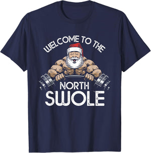 Funny Christmas Shirt North Swole Santa Claus Exercise Gym T-Shirt - T-Shirt | Navy