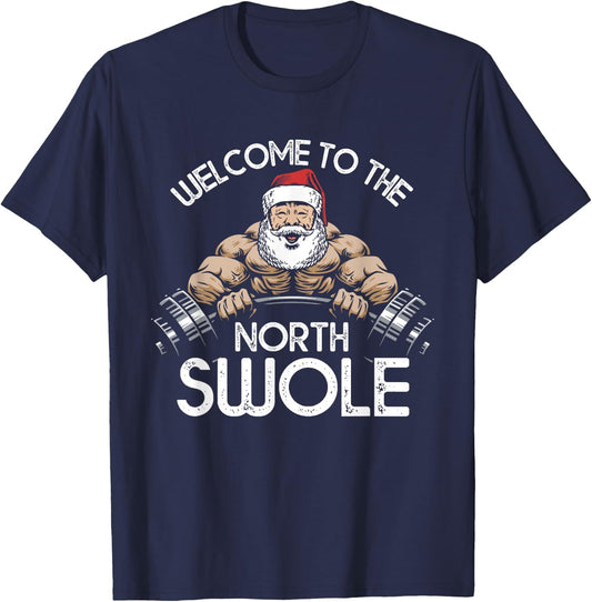 Funny Christmas Shirt North Swole Santa Claus Exercise Gym T-Shirt - T-Shirt | Navy
