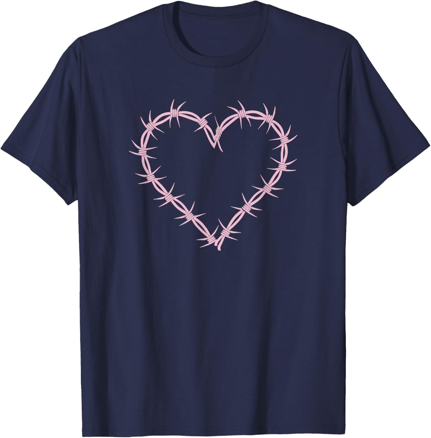 Barbed Wire Heart Grunge Punk Pastel Goth Aesthetic Egirl T-Shirt - T-Shirt | Navy