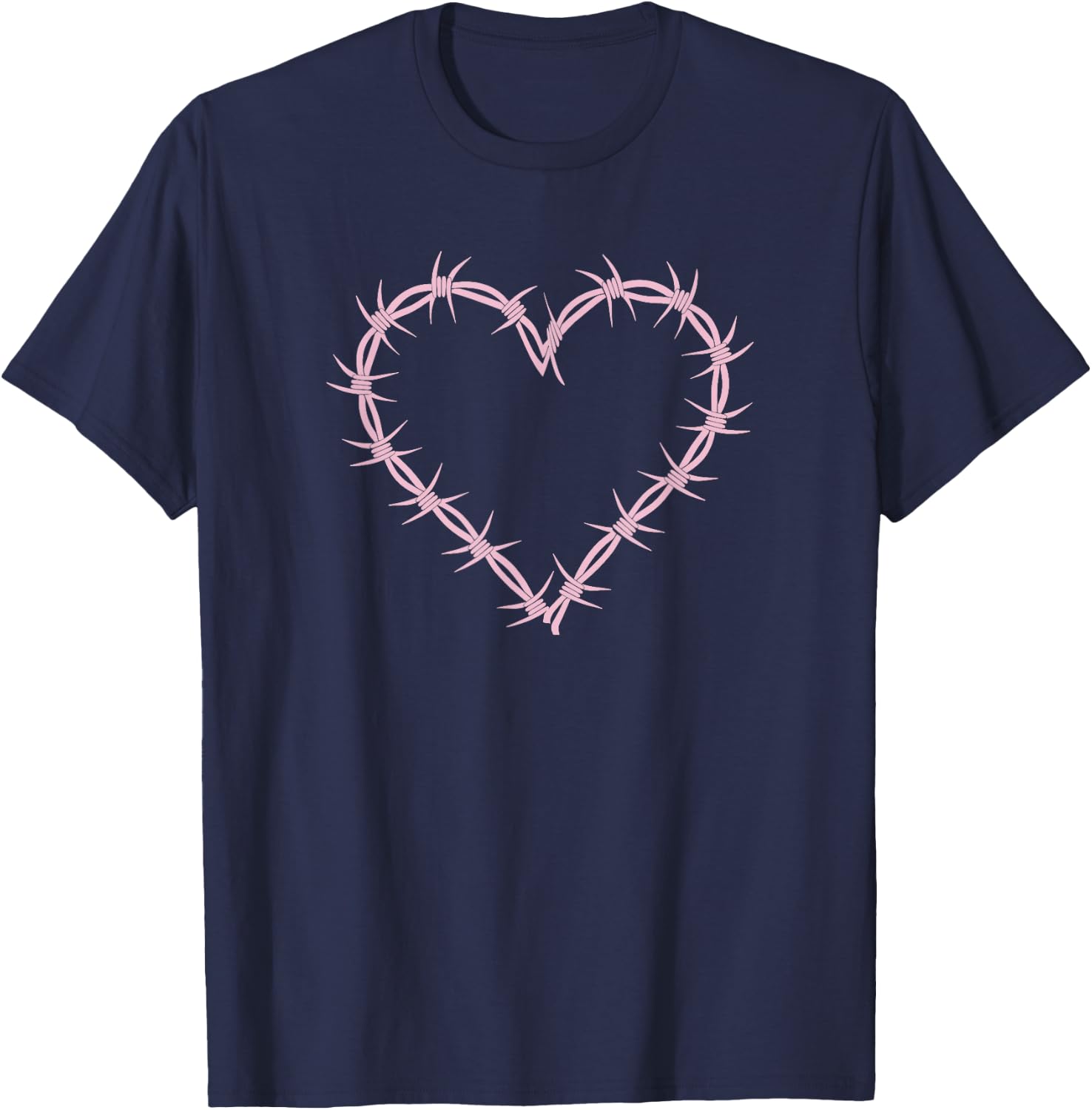 Barbed Wire Heart Grunge Punk Pastel Goth Aesthetic Egirl T-Shirt - T-Shirt | Navy
