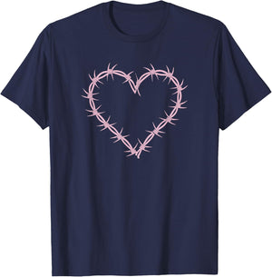 Barbed Wire Heart Grunge Punk Pastel Goth Aesthetic Egirl T-Shirt - T-Shirt | Navy