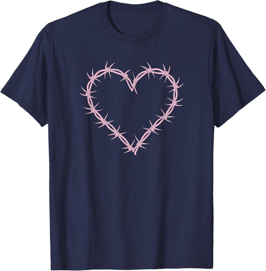 Barbed Wire Heart Grunge Punk Pastel Goth Aesthetic Egirl T-Shirt - T-Shirt | Navy