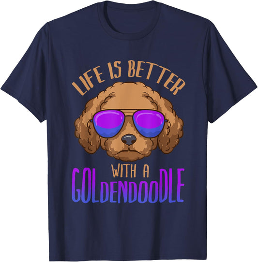Life Is Better With a Goldendoodle Cute Doodle Dog T-Shirt - T-Shirt | Navy