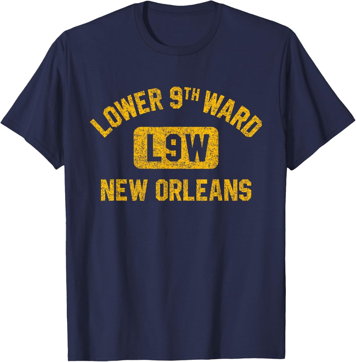 Lower 9th Ward New Orleans Gym Style Distressed Amber Print T-Shirt - T-Shirt | Navy