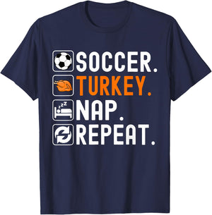 Soccer Turkey Nap Repeat Football Funny Soccer Thanksgiving T-Shirt - T-Shirt | Navy