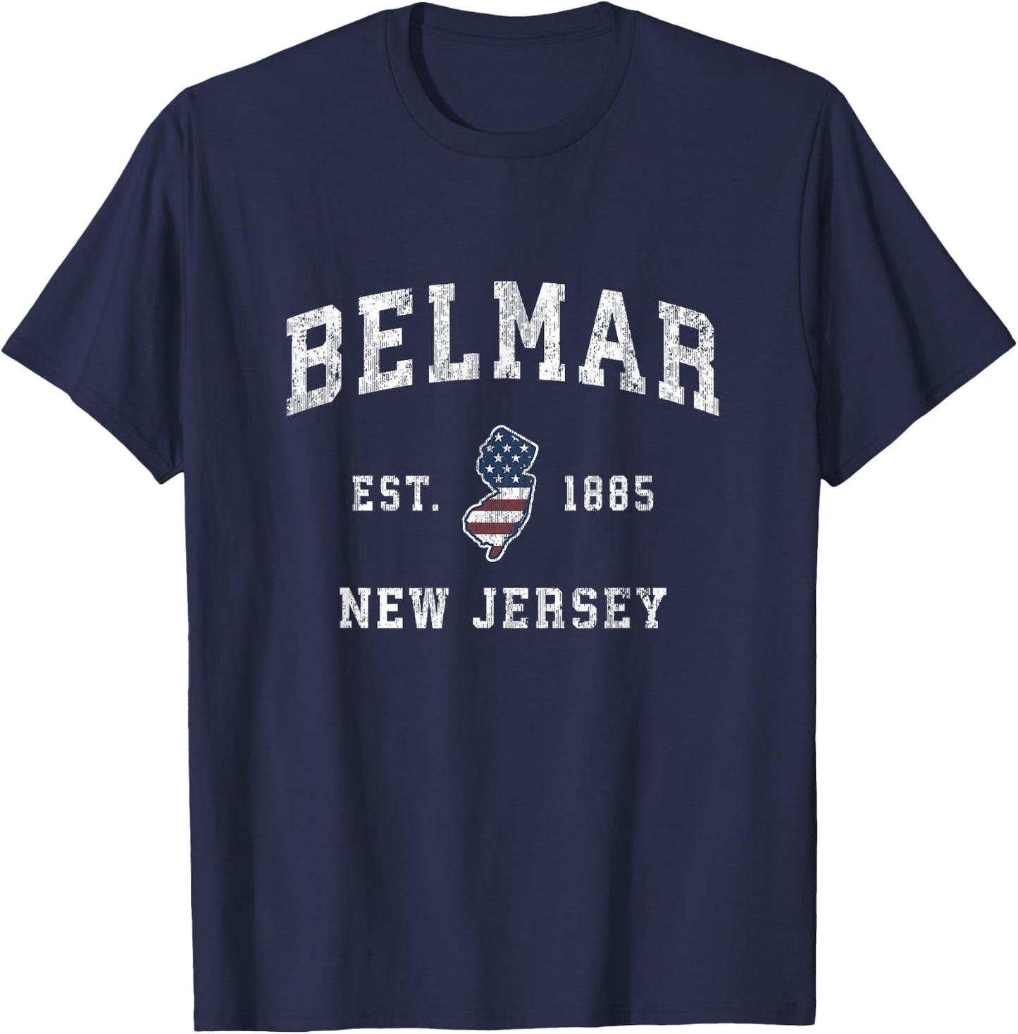Belmar New Jersey NJ Vintage American Flag Sports Design T-Shirt - T-Shirt | Navy