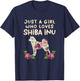 A Girl Who Loves Shiba Inu Floral Japanese Dog Akita Gift T-Shirt - T-Shirt | Navy