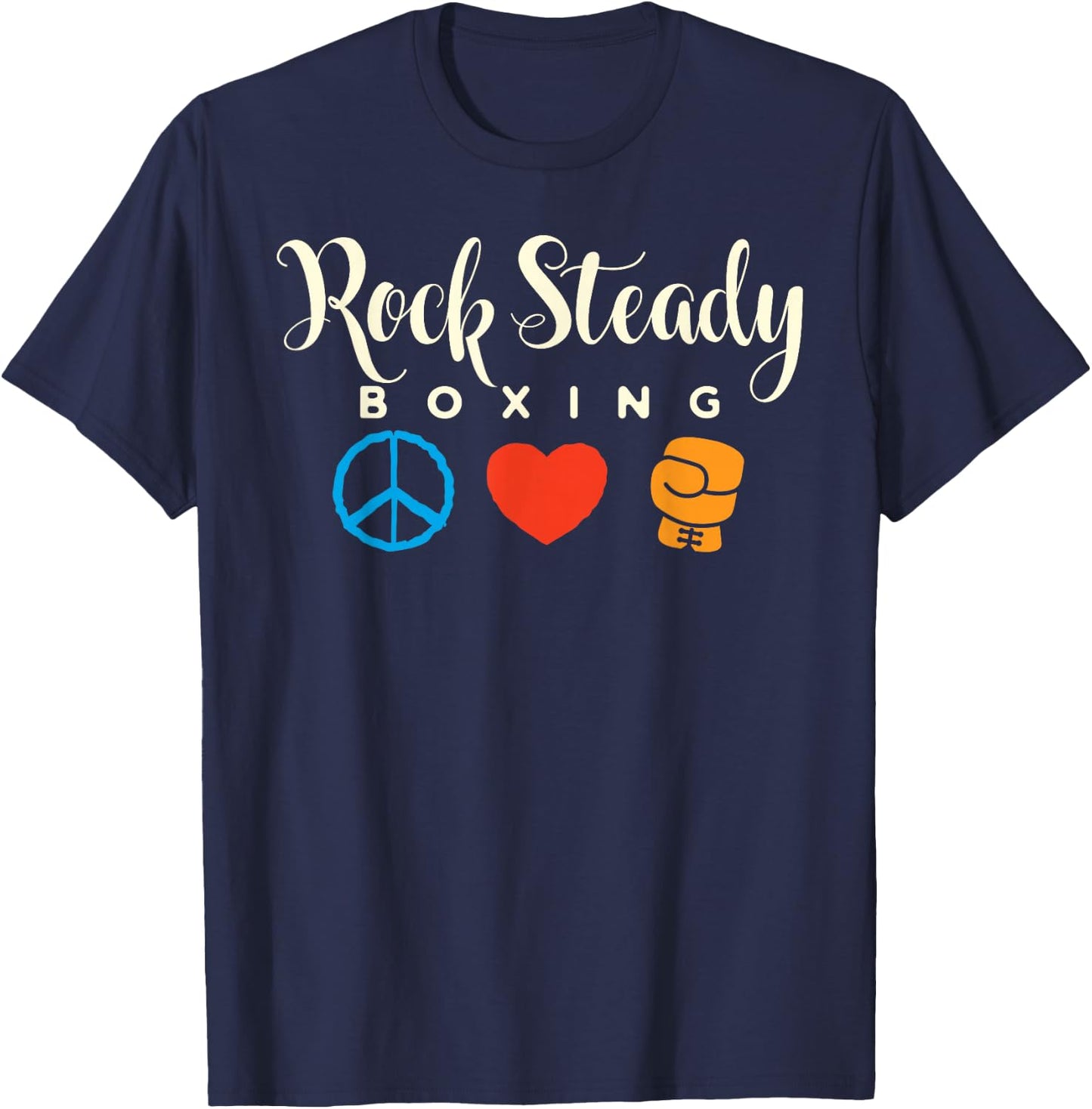 Peace Love Rock Steady Boxing Parkinson's T-Shirt - T-Shirt | Navy