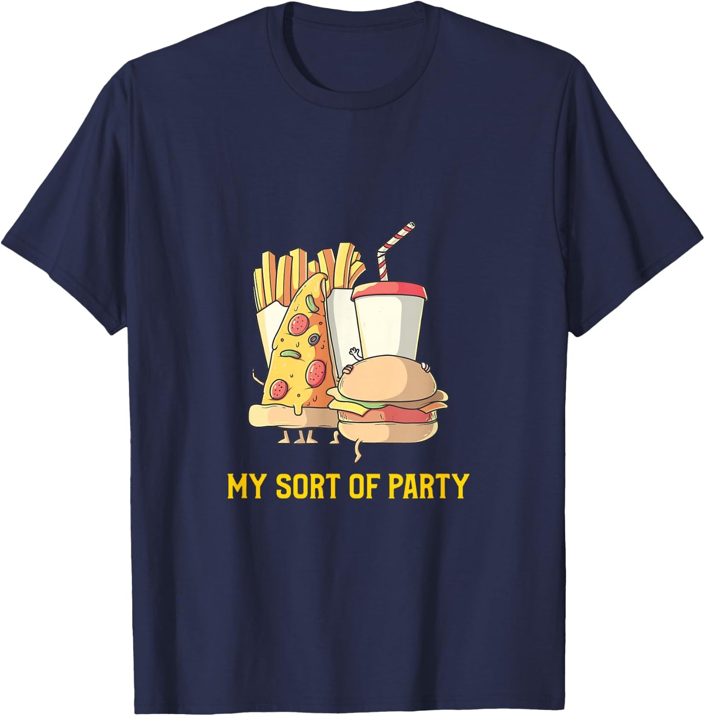 My Sort of Junk Food Party-Pizza, Burger, Fries, Milkshake T-Shirt - T-Shirt | Navy