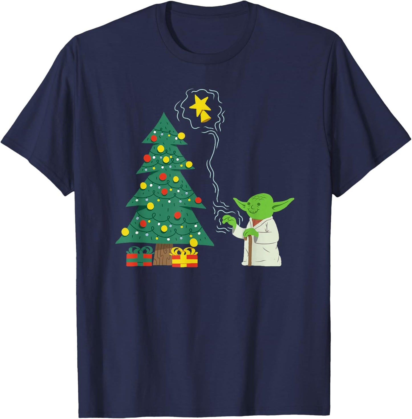 Star Wars Holiday Yoda Decorates Christmas Tree T-Shirt - T-Shirt | Navy