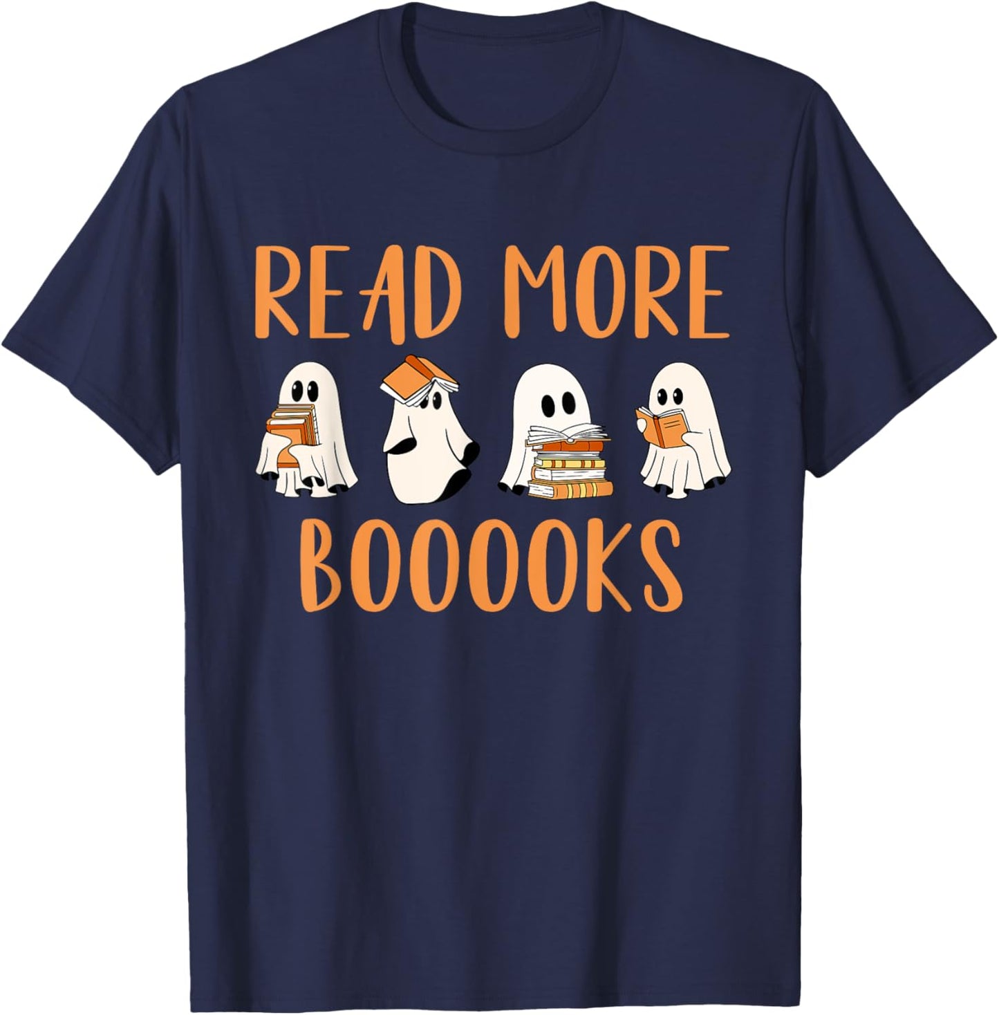 Cute Booooks Ghost Read More Books Funny Teacher Halloween T-Shirt - T-Shirt | Navy