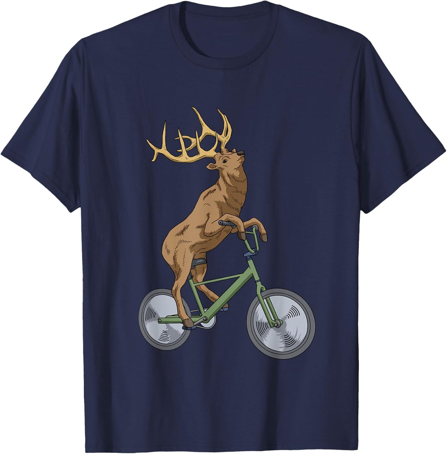 Bicycle Elk Shirt Boys Deer T Shirt Women Forest Nature Elk T-Shirt - T-Shirt | Navy