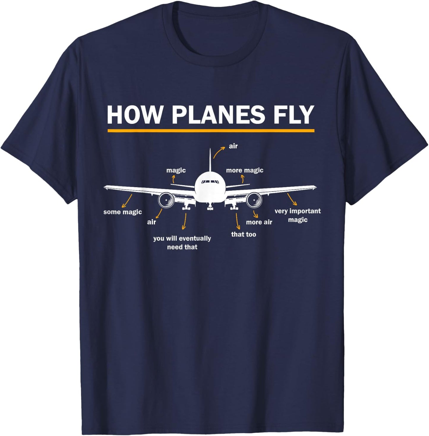 How Planes Fly Diagram Funny Aerospace Engineering Aviation T-Shirt - T-Shirt | Navy