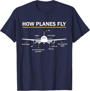 How Planes Fly Diagram Funny Aerospace Engineering Aviation T-Shirt - T-Shirt | Navy