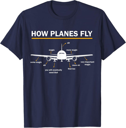 How Planes Fly Diagram Funny Aerospace Engineering Aviation T-Shirt - T-Shirt | Navy