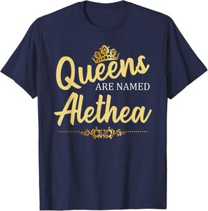 Queens Are Named ALETHEA Personalized Funny Birthday Gift T-Shirt - T-Shirt | Navy