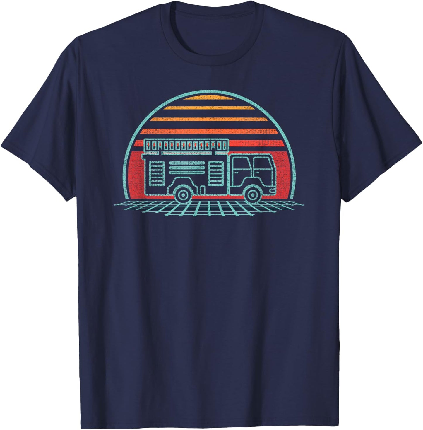 Fire Truck Engine Retro 80s Style T-Shirt - T-Shirt | Navy