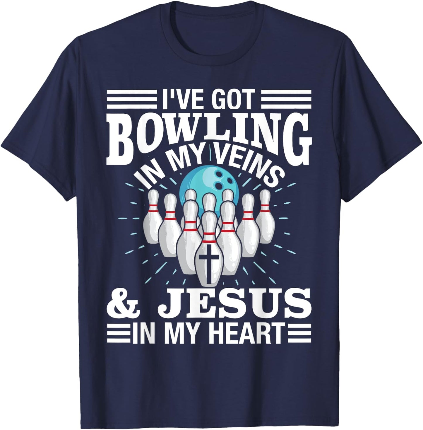 Funny Bowling Gift Women Cute Bowler And Jesus Love T-Shirt - T-Shirt | Navy