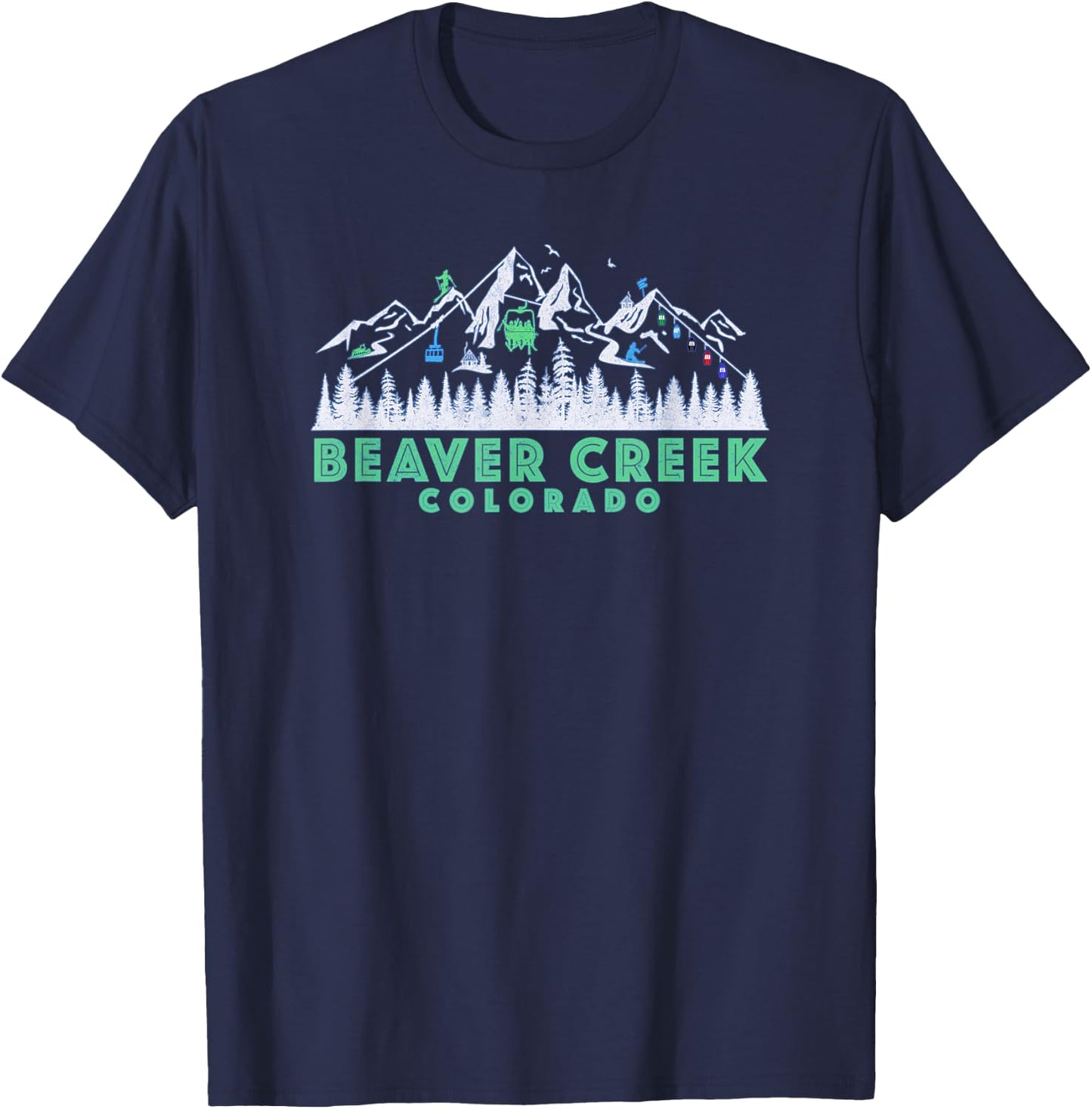Retro Beaver Creek, CO Illustration - Vintage Snow Ski T-Shirt - T-Shirt | Navy