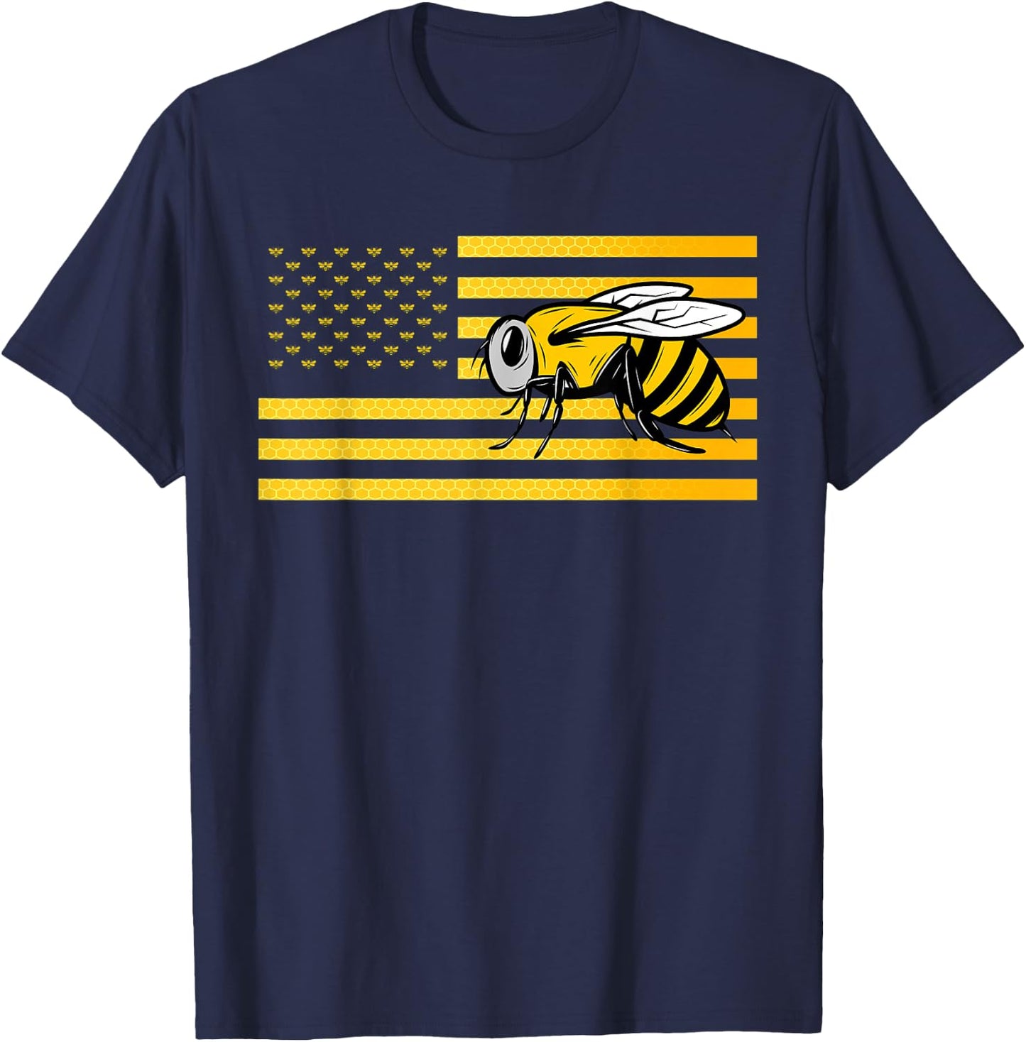 Beekeeping Beekeeper Honeycomb Bee American Flag Women Kids Men T-Shirt - T-Shirt | Navy
