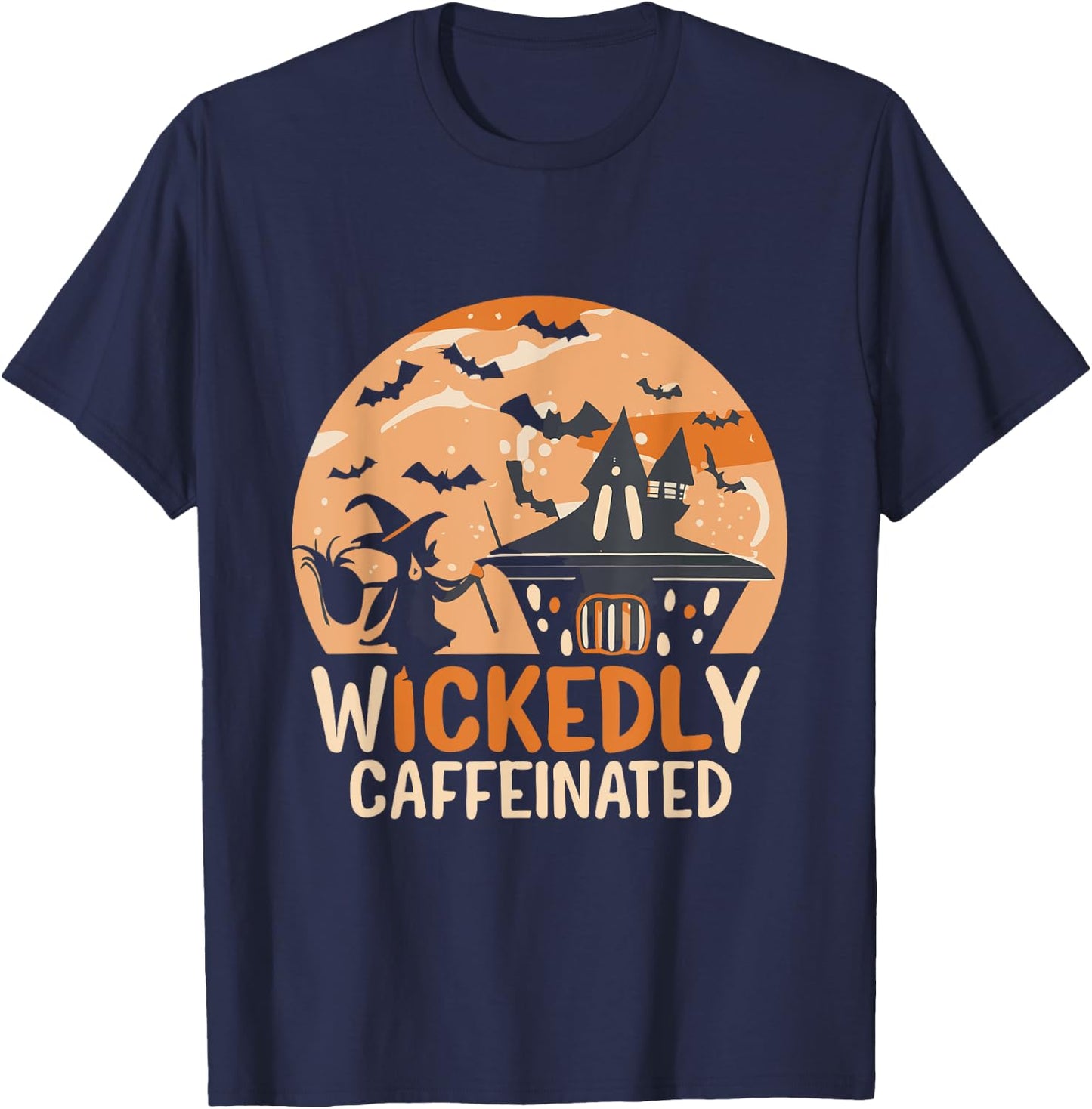 wickedly caffeinated Halloween witch with broom T-Shirt - T-Shirt | Navy