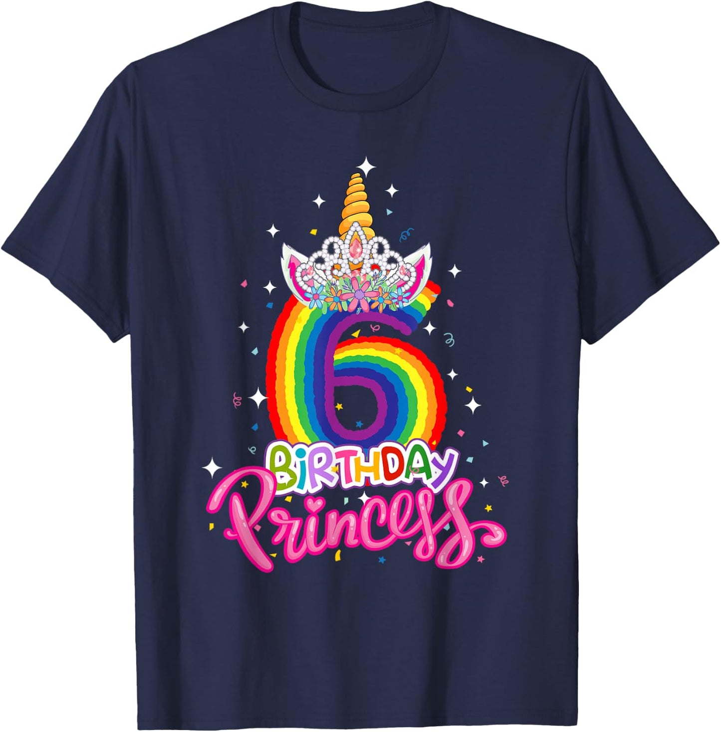Birthday Princess Unicorn 6 Year Old 6th Birthday Girl Kids T-Shirt - T-Shirt | Navy