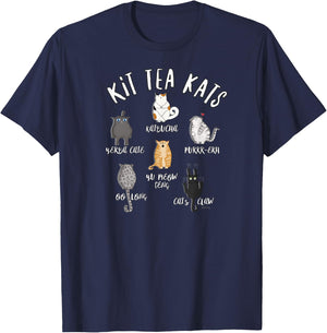 Funny Cute Cats LOVE Tea T- KIT TEA KATS T-Shirt - T-Shirt | Navy
