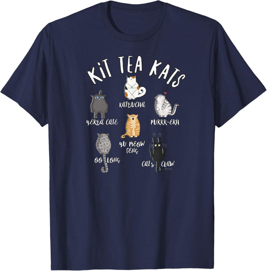 Funny Cute Cats LOVE Tea T- KIT TEA KATS T-Shirt - T-Shirt | Navy
