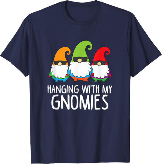Hanging With My Gnomies Funny Garden Gnome T-Shirt - T-Shirt | Navy