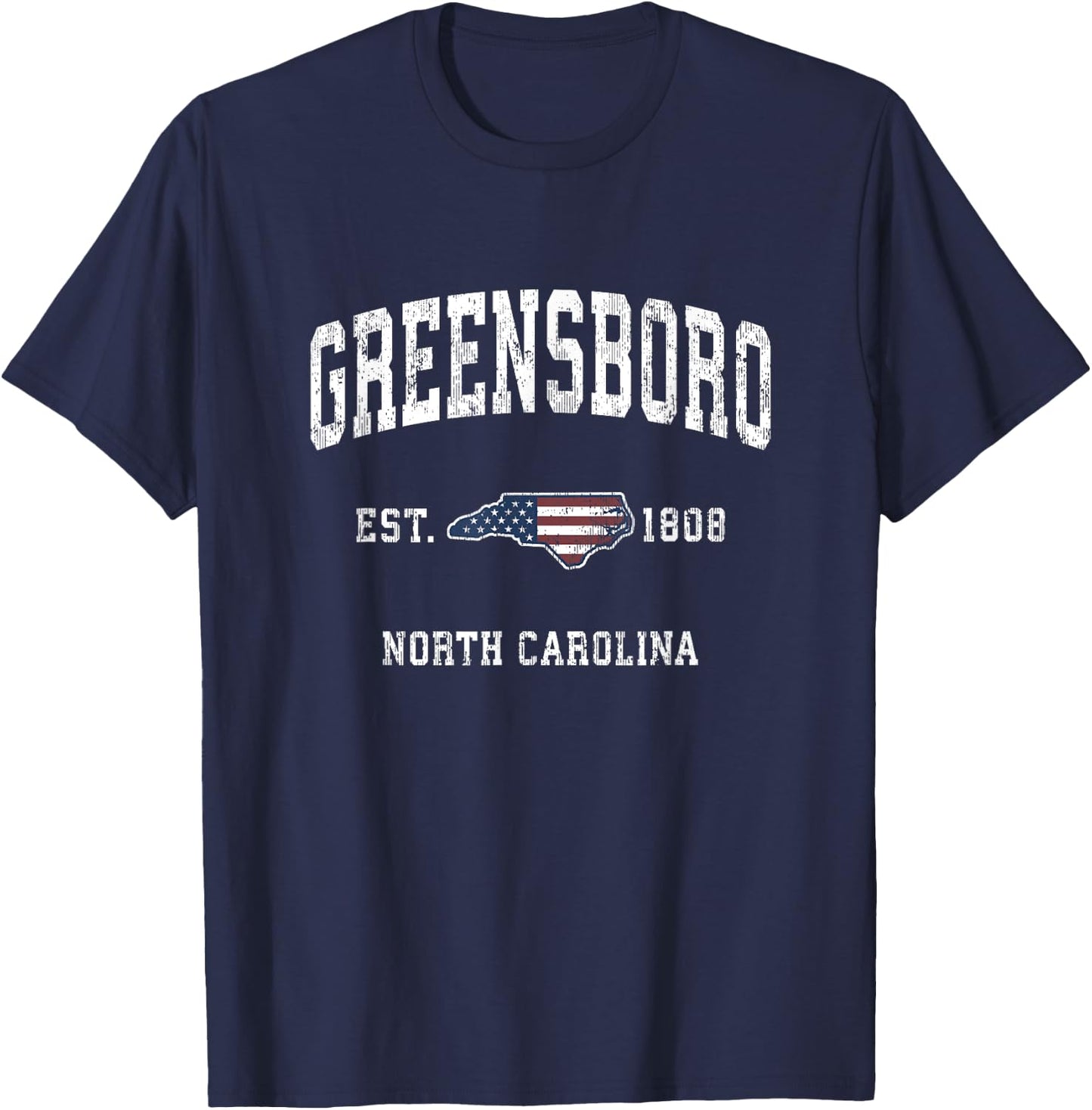 Greensboro North Carolina NC Vintage American Flag Design T-Shirt - T-Shirt | Navy