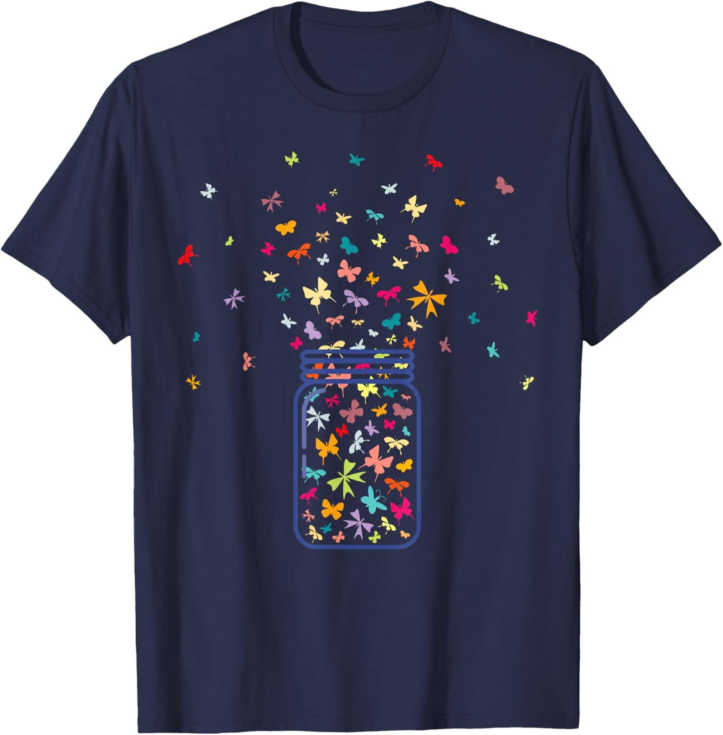 Colorful Butterfly Jar Cute Butterfly Art Design Girls Women T-Shirt - T-Shirt | Navy