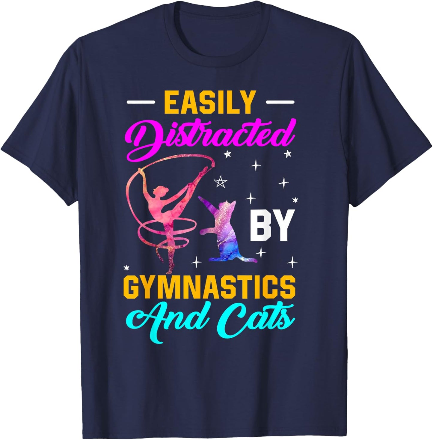 Easily Distracted By Gymnastics and Cats Gymnast Cat Lovers Women Girls Kids T-Shirt - T-Shirt | Navy