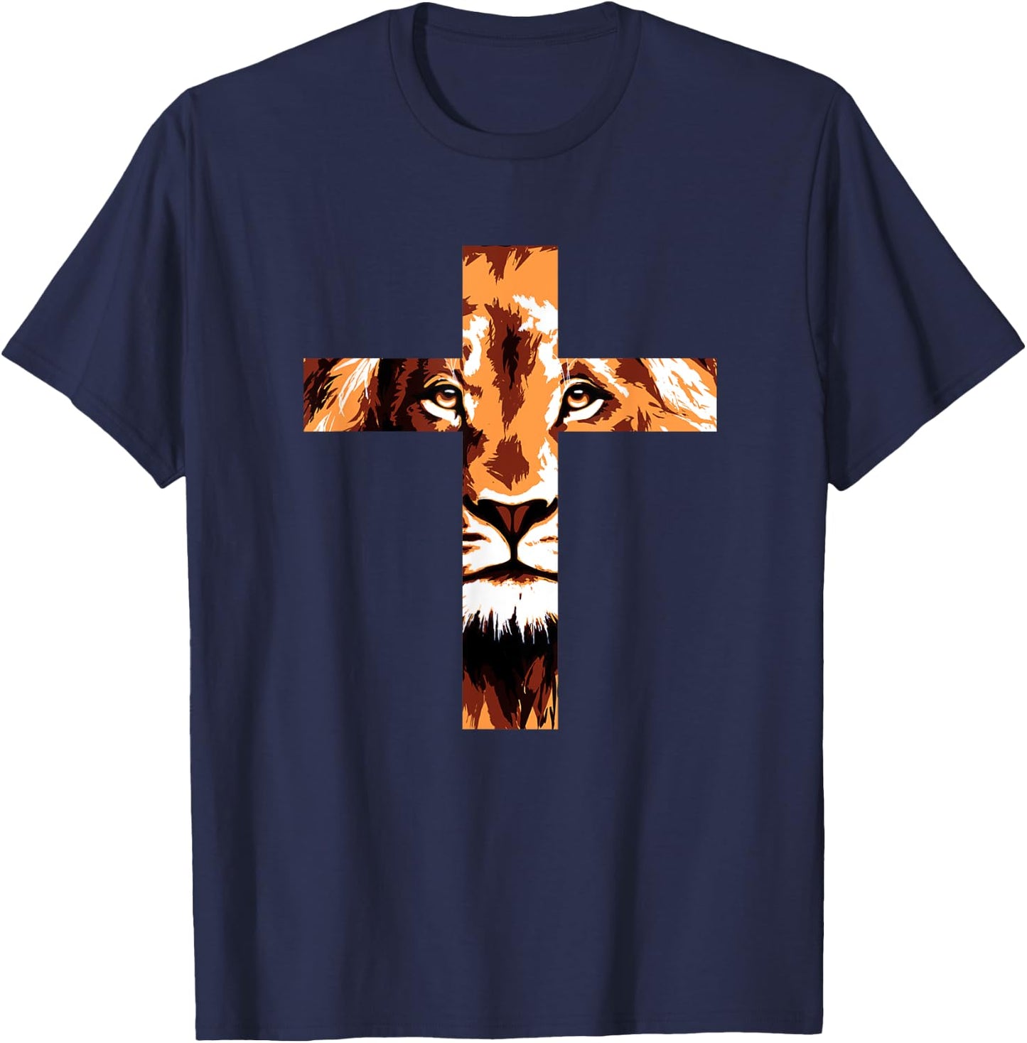 Chirstian Cross Lion Judah Jesus God Faith T-Shirt - T-Shirt | Navy