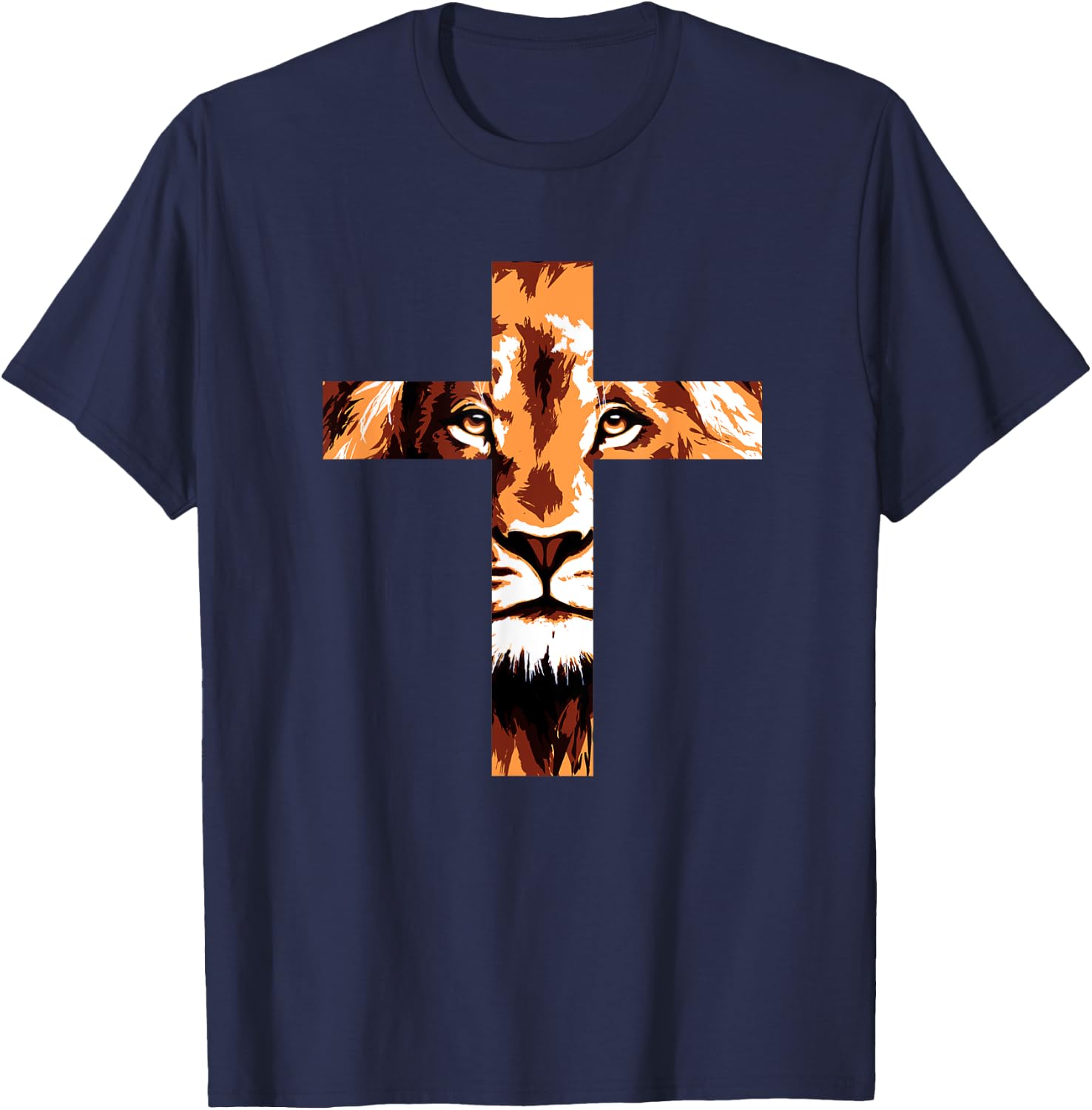Chirstian Cross Lion Judah Jesus God Faith T-Shirt - T-Shirt | Navy